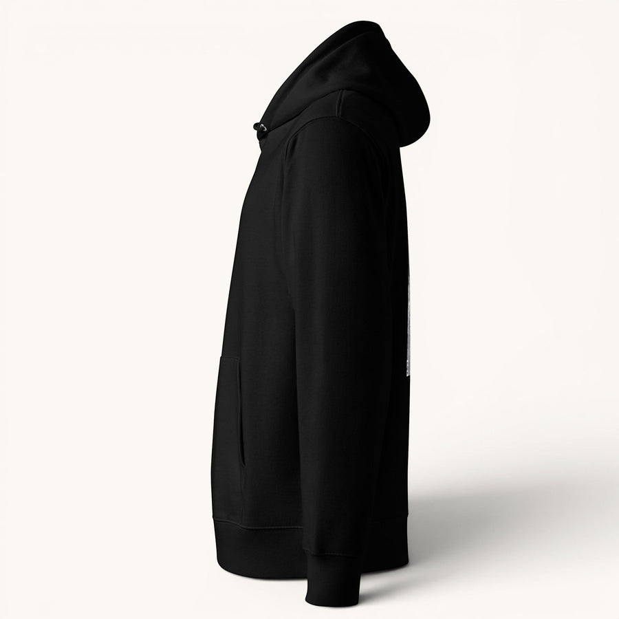 ETHIKKALL sweat à capuche unisexe noir en coton organique, avec poche kangourou et capuche.