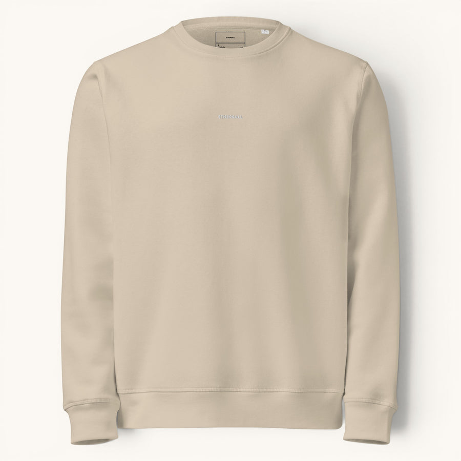 Sweat ETHIKKALL beige en coton biologique avec détail demi-lune discret au dos. Coupe décontractée.