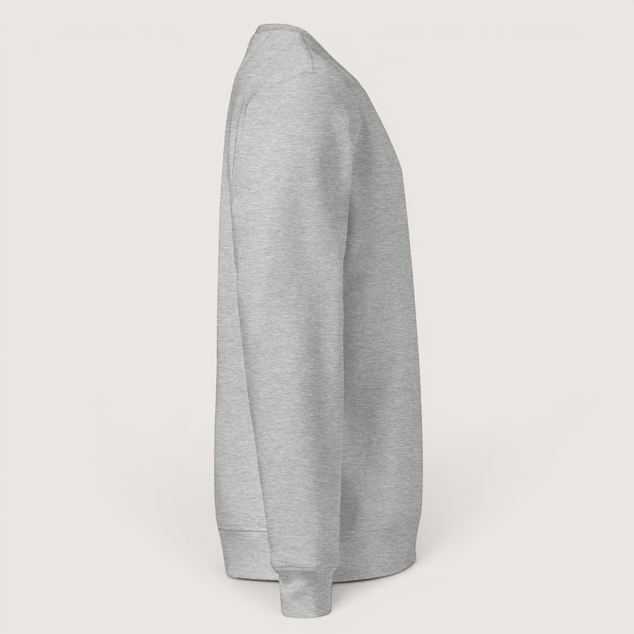 Sweat-shirt ETHIKKALL gris en coton biologique et polyester recyclé, coupe décontractée avec détail demi-lune.