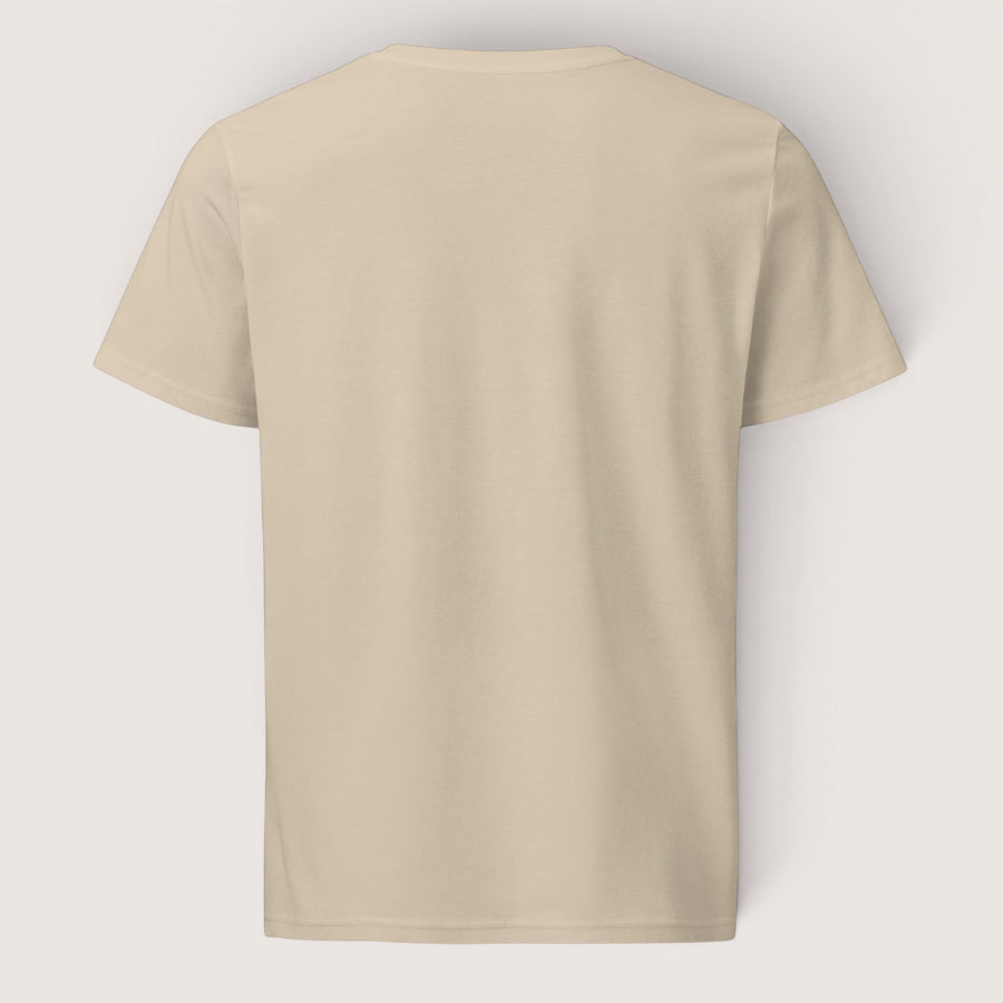 ETHIKKALL t-shirt beige en coton biologique, coupe droite, manches courtes, col rond. Idéal pour un look décontracté et éco-responsable.