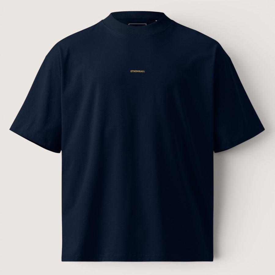 T-shirt ample bleu marine ETHIKKALL en coton biologique avec col rond et logo discret