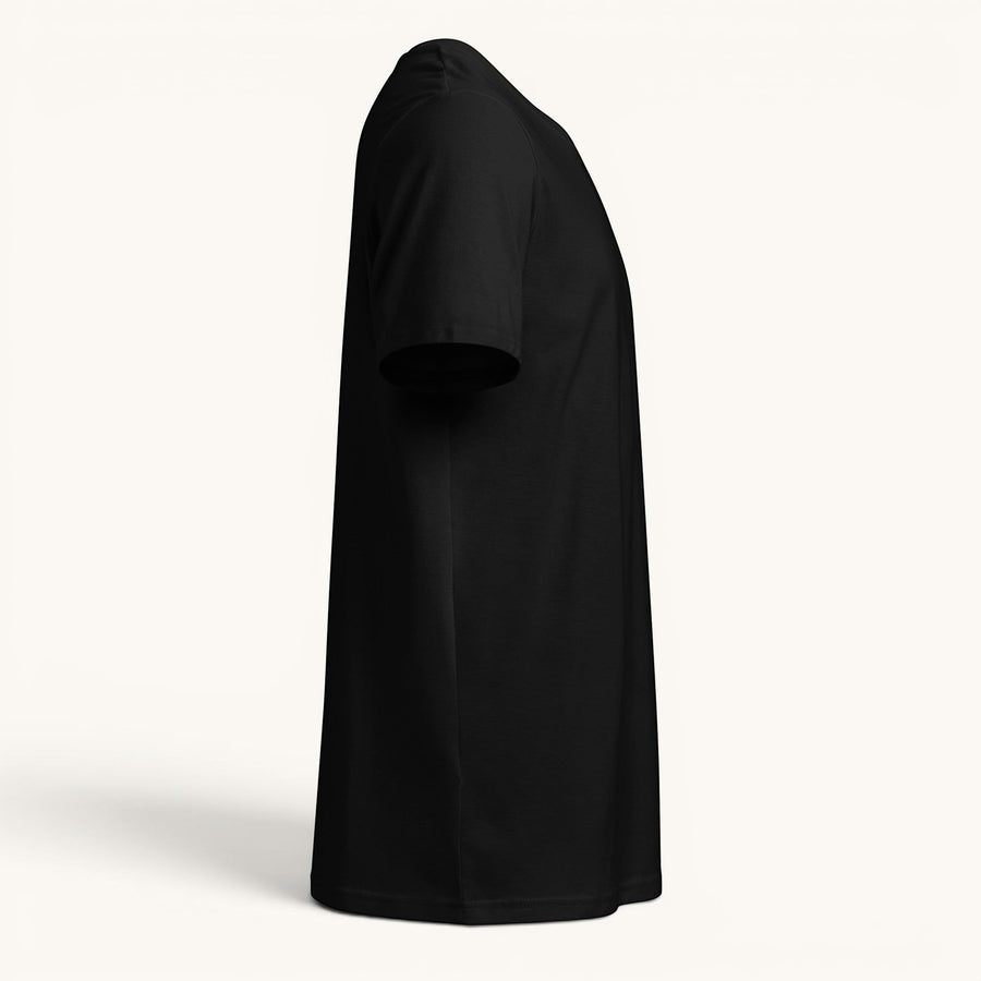 ETHIKKALL t-shirt noir 100% coton biologique, coupe droite, manches courtes, col rond, idéal pour un look décontracté et éco-responsable.