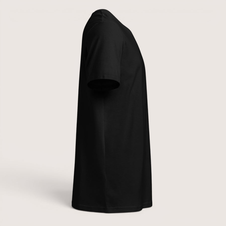 ETHIKKALL t-shirt noir 100% coton biologique, coupe droite, manches courtes, col rond, idéal pour un look décontracté et éco-responsable.