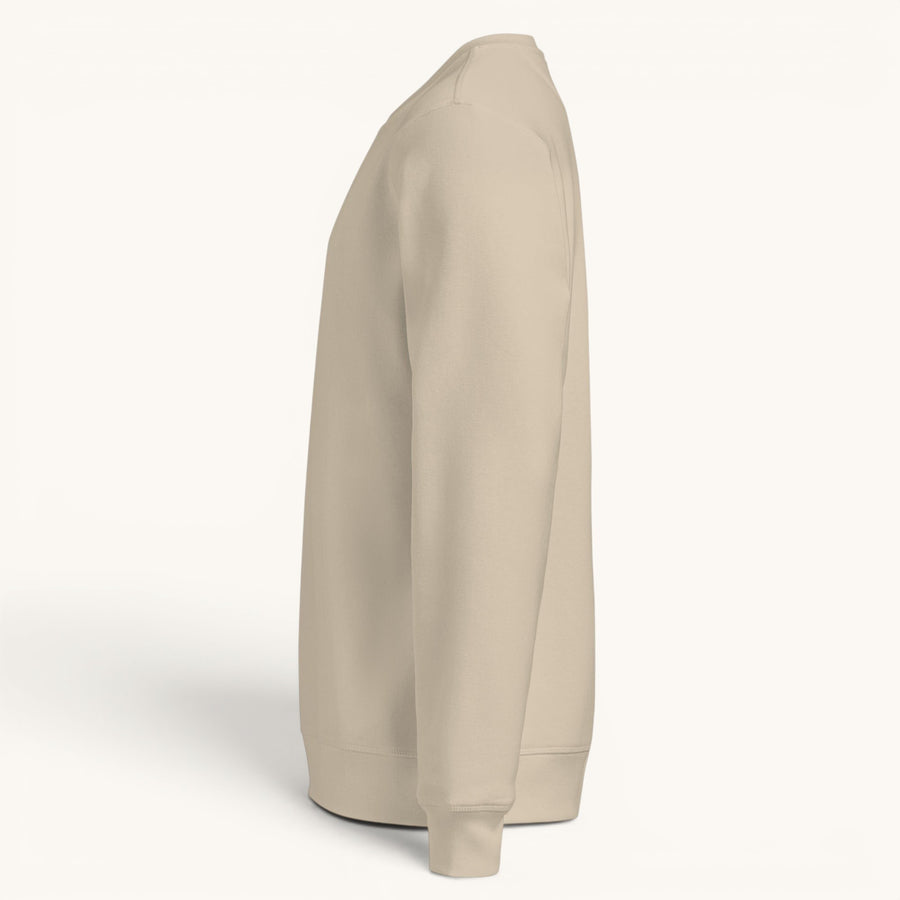ETHIKKALL sweat-shirt beige en coton biologique avec détail demi-lune à l'arrière, coupe décontractée.