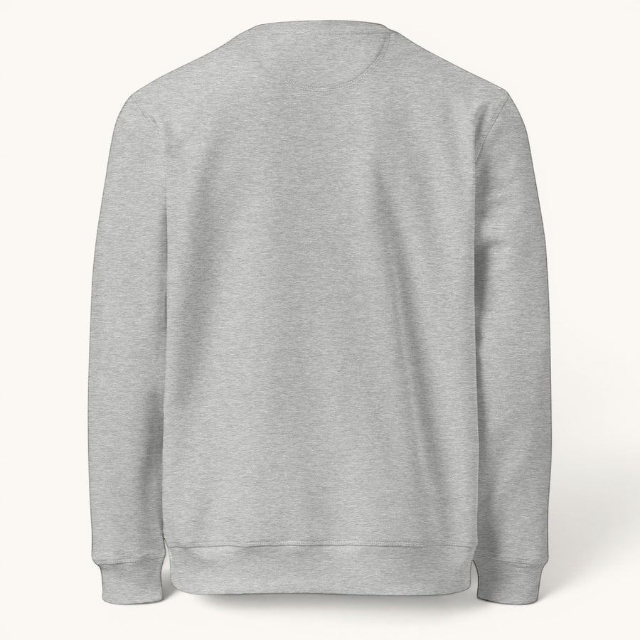 Sweat-shirt ETHIKKALL gris en coton biologique avec détail demi-lune à l'arrière, coupe décontractée.