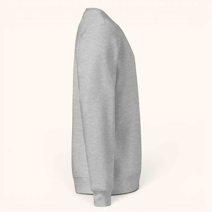 Sweat-shirt ETHIKKALL gris en coton biologique et polyester recyclé, coupe décontractée avec détail demi-lune.