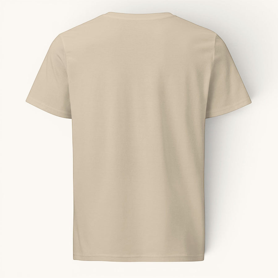 ETHIKKALL t-shirt beige en coton biologique, coupe droite, manches courtes, col rond. Idéal pour un look décontracté et éco-responsable.