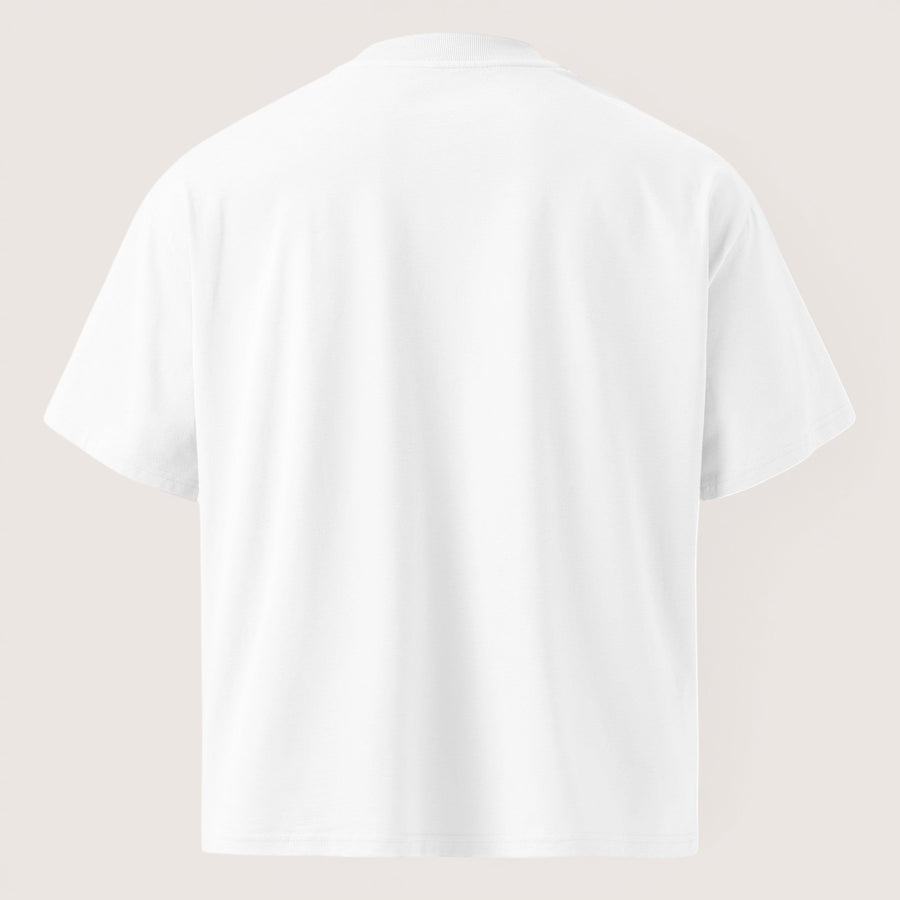 ETHIKKALL T-shirt blanc ample en coton biologique avec épaules tombantes et col rond.