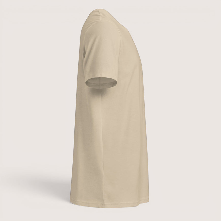 ETHIKKALL t-shirt en coton biologique beige, coupe droite, manches courtes, col rond, idéal pour un look décontracté et éco-responsable.