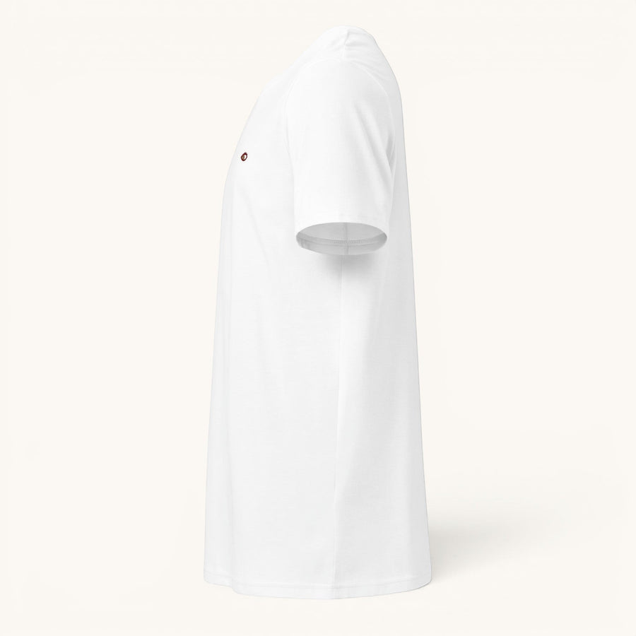 T-shirt blanc ETHIKKALL en coton biologique, coupe droite, manches courtes, col rond, idéal pour un look décontracté et éco-responsable.