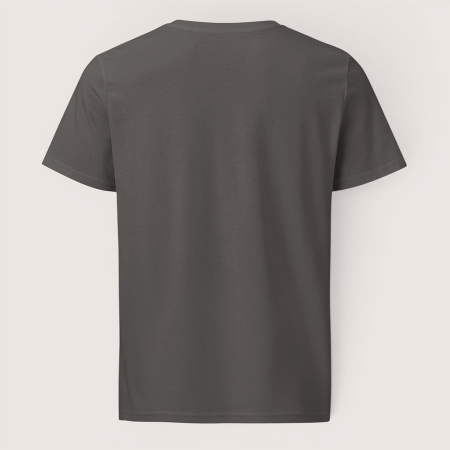 ETHIKKALL T-shirt anthracite en coton biologique, coupe classique, manches courtes, col rond, idéal pour un look décontracté et écoresponsable.
