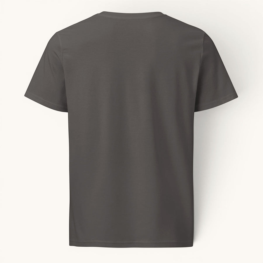 ETHIKKALL T-shirt anthracite en coton biologique, coupe classique, manches courtes, col rond, idéal pour un look décontracté et écoresponsable.